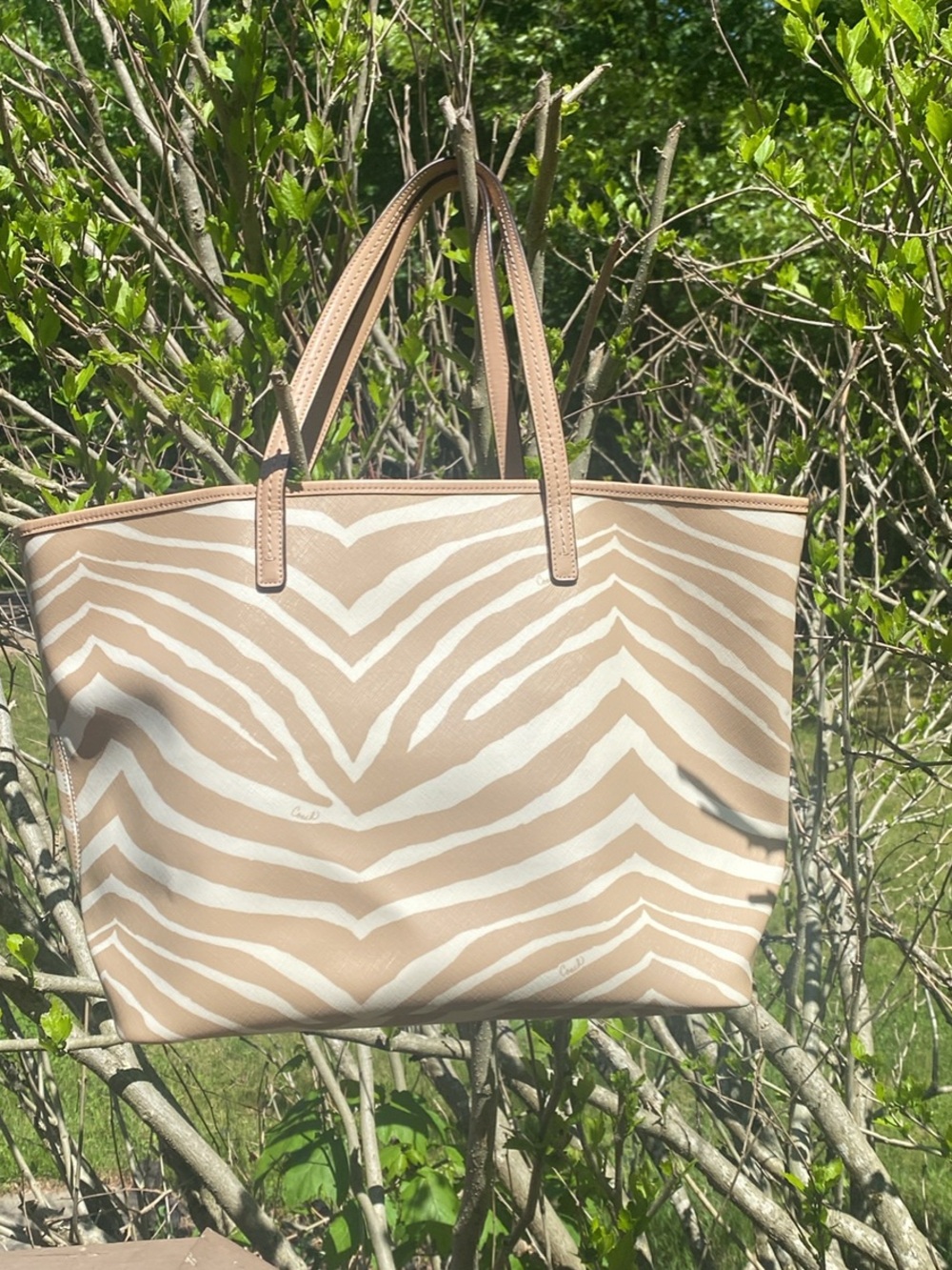 Coach Zebra-Print Beige and White Tote - Picture 2 of 6